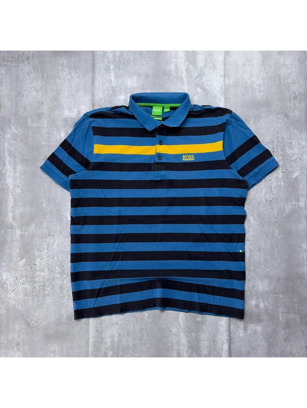 Y2K Blue Hugo Boss Striped Skater Polo Shirt